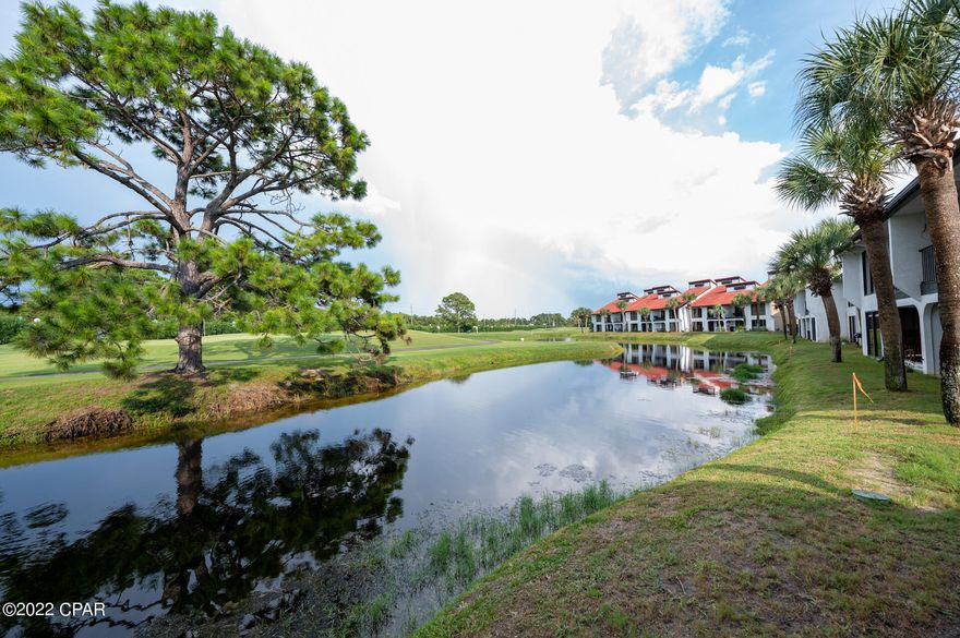 'CURRENTLY UNDER CONTRACT, SELLER WILL CONSIDER TAKING BACK UP OFFERS'.......This hidden gem, in the Edgewater Villas, is located on the ground floor & has just been freshly painted.  The LR & Master BR glass doors open to the patio overlooking the pond & Golf Course. The MBR is large, offering 2 Queen Beds. with private bath.  The kitchen has been updated with granite, raised ceiling, &  can lighting. The appliances are 6 yrs. old. The HVAC is newer, as is the LR & BR flooring. The Glass front windows in the LR and MBR have  been replaced.  The LR glass sliding door was replaced but bubbled. Guest bath was updated 6 years ago. Building is undergoing
maintenance/repair.  (age,sf.approx.) evaluation and any repairs that may be needed.  This is an on going project for most of the buildings in the Villas.
Edgewater is Beautiful Resort offering Oceans, a Gulf Front
Restaurant, Edgie's Market & Starbucks, 11 pools including  a Polynesian Lagoon Style pool, 4 Hot Tubs, Fitness Center & Spa, Tennis Courts, Basketball Courts, an Aerobics Room, Kids Club and Splash Pad, Tram Service and a Golf Course, that is free to owners and more.
(age,sf.approx.)