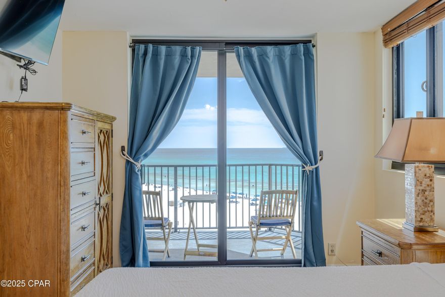 This is absolutely a beautiful condo.  It is on a rental program and the owner receives good rent.  This condo is the most popular condo in the Association, featuring a Gulf view from your Living Room and Bedroom.  It has 2 entrances from the inside to the outside balcony.  One from  the Living Room and one from the Bedroom.  This is is just one thing that makes  it unique.  Enjoy the privacy on your balcony and the Western sunsets.  This Condo has upgraded granite counter tops and upgraded  kitchen  cabinets in the kitchen with extra spaces. at the bar area. It also has Stainless Steel appliances , Leather furniture in the Livingroom and a King size bed in the bedroom.  all furniture, appliances and Decorations as seen at time of showing conveys with the unit.  The A/C and furnace is only a year old.  It  also has a shared storage room out the entrance door.  Be sure to check out this unit before you buy.