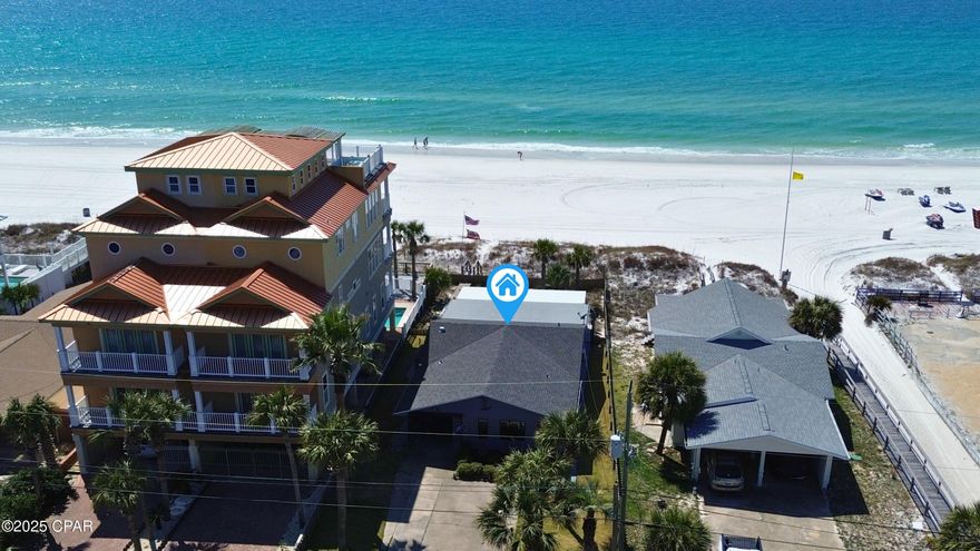 Opportunities like this don't come around often! This classic 3-bed 3-bath beachfront home on the pristine shores of Panama City Beach offers breathtaking Gulf views, direct beach access, and a spacious open layout - perfect for a primary residence, vacation getaway, or a high-performing investment. For savvy investors, the possibilities are endless: renovate for maximum short-term rental income or build your dream coastal retreat in this prime location. Spend your days soaking up the sun, longboarding, diving, and exploring the Gulf, then unwind on your private deck with a drink as the sunset paints the sky. As night falls, take a leisurely stroll to top-rated restaurants and vibrant nightlife just moments away. Don't miss this once-in-a-lifetime chance to own a piece of paradise!