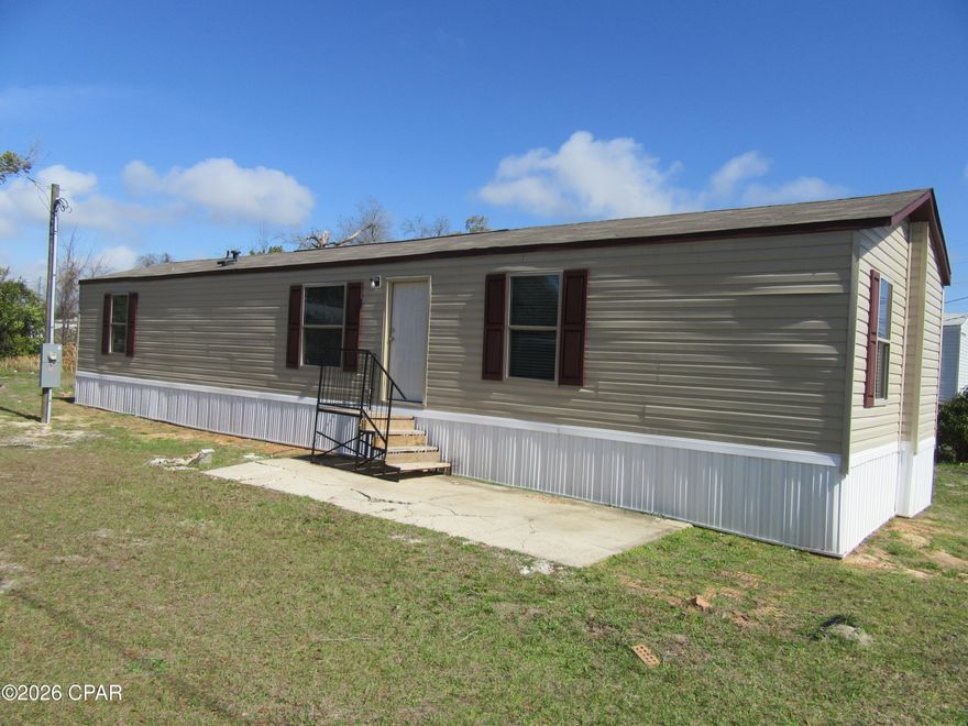 3-bedroom 2 bath mobile home Convenient to Tyndall AFB and Shopping. Central heat and Air, ceiling fans and washer and dryer hookups. All property sizes and ages are approximate, please measure and/or verify if important.

School assignments are subject to change, please check with Bay County for most accurate information.

Deposit is the same as the rent. Pets NOT Allowed!