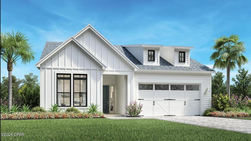 Single-story new Toll Brothers home located on a private preserve home site. Construction estimated completion August. 4-bedroom, 3-bathroom residence boasts an inviting office/study room with glass doors, working from home, arts and crafts or play room. As you enter the home, you are greeted by a grand foyer with soaring 12-foot ceilings, setting the tone for the open and airy feel that flows throughout the entire space. The remainder of the home features 10-foot ceilings, adding to the sense of spaciousness and elegance. Luxury vinyl plank flooring throughout the home and tile in bathrooms. The open gourmet kitchen is outfitted with stainless steel appliances, sleek quartz countertops, designer tile backsplash, pendant lights, spacious pantry and ample cabinet space for all your culinary needs. Whether preparing a family meal or entertaining guests, this gourmet kitchen is sure to impress. The primary suite is a true retreat, featuring a luxurious en-suite bath complete with a separate tile shower and a large soaking tub perfect for unwinding after a long day. With an upgraded multi-slide stacked door in the great room that opens up fully for indoor and outdoor living to a covered patio with pavers. Located in a gated community with resort style amenities including large pool, lap pool, clubhouse, fitness center, pickleball courts, tennis court, playground, multi-purpose field and more.  Short drive to public beach access, Pier Park shopping, dining and fun entertainment, airport, future FSU/TMH medical campus, future West Bay Center with Publix, and recreation outdoor activities at Frank Brown Park. Some pictures are not of actual home, but same home plan. Explore everything this exceptional home has to offer and schedule your appointment today.