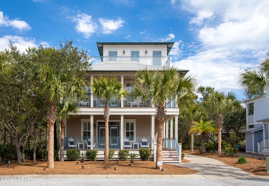 UNDER CONTRACT -ACCEPTING BACK UP OFFERS This 3 BR 4 Bath vacation home with a 3rd floor bonus space is perfectly located between Rosemary and Alys Beach. The house named No Worries sleeps ten and boasts custom faux finish painting, custom window treatments, stainless steel appliances, wood flooring, even the chandeliers, sconces, and ceiling fans create a unique and stylish appeal. The oversized open kitchen is fully appointed with stainless steel GE appliances, This home has one of the larger outdoor spaces in Seacrest.  A great place to unwind after a day in the sun.  Seacrest is known for its massive and award-winning pools, and this home is less than two blocks from them.