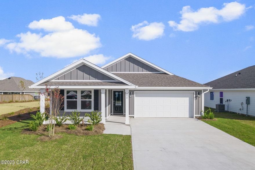 WEEKEND SALE: Park Place in Callaway is our closest new construction to Tyndall Air Force Base! When you enter the Lakeside floorplan  you will notice immediately the brightness of the entry hallway.  This 5 bedroom 3 bath, 2012 square foot home is an open floorplan with two bedrooms separated by a full bathroom at the front of the home and one bedroom across the entry hallway affording family and friends alike privacy when visiting.  The large kitchen island overlooks the dining room and living room allowing all to be together or doing individual tasks in each area.  The main areas of the home as well as the bathrooms and laundry have beautiful Engineered Vinyl Plank while the bedrooms offer plush carpeting.  The spacious primary bedroom leads to the bathroom featuring a large shower, double vanity, and a large closet. Conveniently located close to shopping, recreational parks, schools, and Tyndall Air Force Base.