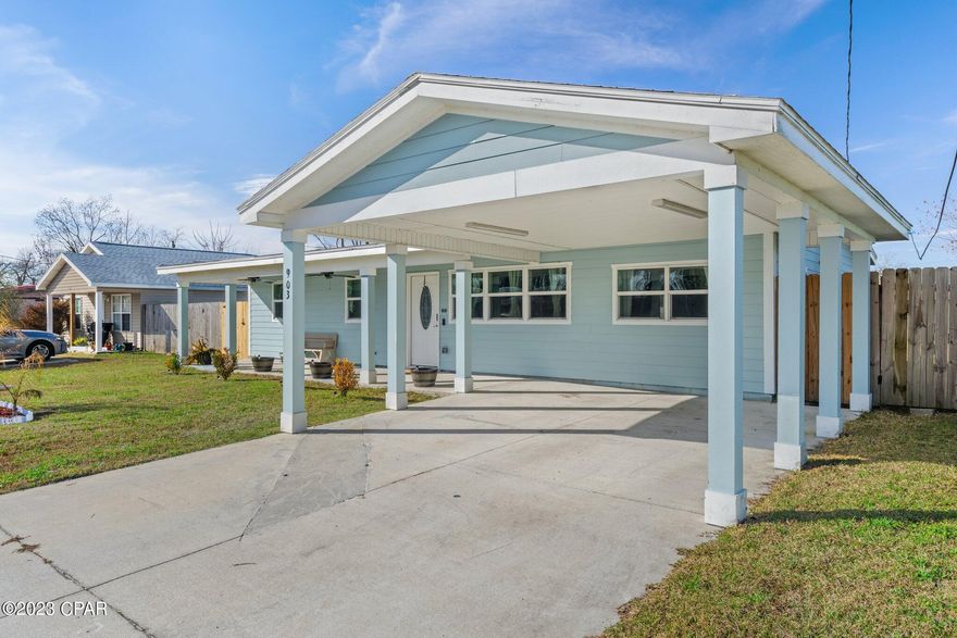 Here is your opportunity to own a completely remodeled 4-bedroom, 2-bathroom home with a large fenced backyard. This home is centrally located and close to TAFB. It has modern finishes and an open floor plan. The entry opens to a large family room with recessed lighting throughout. The kitchen is equipped with a breakfast bar, Whirlpool stainless steel appliances, double sink, and wood cabinets. There is a separate dining area off the kitchen. The master bedroom has two closets and a tiled shower. There are three additional bedrooms that share a bathroom with a tiled tub/shower combo. The home has LVP throughout. The back porch has a covered patio that looks onto the large, fenced backyard. The roof, hot water heater and AC have all been replaced within the last few years. Home next door is being completely remodeled. Survey available. Please verify measurements and information that is important