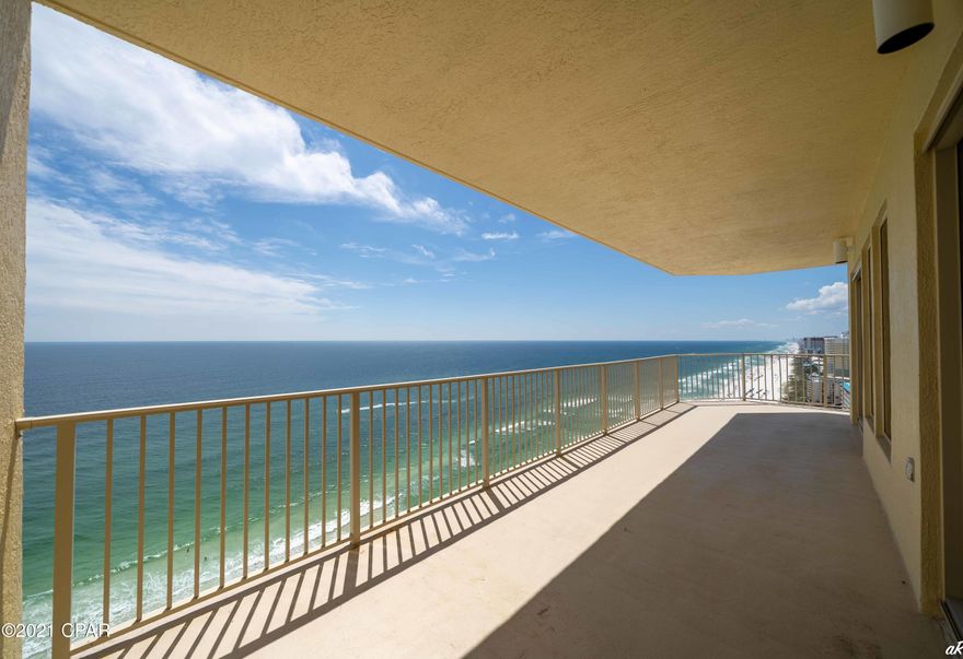 Present all offers-24 Hour Kick-out Clause! PENTHOUSE! It's all about the captivating beach views in this west-facing top floor 3 BR/2 BA furnished penthouse. You won't find a better spot to catch the sunset on Panama City Beach!  Wraparound balcony w/ access from every bedroom. Gulf front master BR, upgraded walk-in tile shower, walk-in closet & double vanity. Features include tile flooring throughout, NEW top-of-the-line tankless water heater to accommodate space for the never been used commercial-grade ice machine to pack the coolers for the beach. The kitchen offers new LG stainless appliances, gorgeous granite and plenty of cabinet storage. Split bedroom plan with 2 add'tl bedrooms & hall bath w/ upgraded walk-in tile shower. Gulf Crest features 2 Pools, Gym, Gazebo, Grills, & Tiki Ba