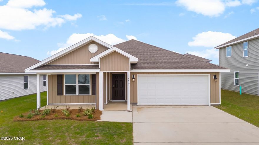 New home construction in Titus Park. This 4-bedroom, 2-bath home is located at 4479 Riparian Lane. As you enter the Cali floorplan you will find traditional 8' ceilings. Engineered Vinyl Plank flooring in all common areas of the home and carpet in bedrooms. Open concept floor plan for entertaining. The kitchen has a center island, a large pantry, white cabinets with durable grantite countertops. The kitchen is equipped with brand name stainless steel appliances including a smooth top stove dishwasher and microwave. This home is also equipped with Smart Home Technology, including a touch panel that can be integrated to control your thermostat, lighting and even secure your home. The exterior features vinyl siding with a landscaped front flower bed and a fully sodded yard where cleared. Titus Park is located in Panama City, Florida and only minutes away from Tyndall Air Force Base! This large scale, multi-phase community is centrally located off Highway 390 and just north of Highway 231 and is surrounded by a multitude of shopping centers, restaurants, and is only minutes from the North Bay and St. Andrew's Beaches. Home and community information, association fees (if any), included features, terms, availability and amenities, are subject to change at any time without notice or obligation. Drawings, pictures, photographs, videos, square footages, floor plans, elevations, features, colors and sizes are for illustration purposes only and will vary from the homes as built. Landscaping and furnishings may be decorator items not included in the purchase price and may not be available.