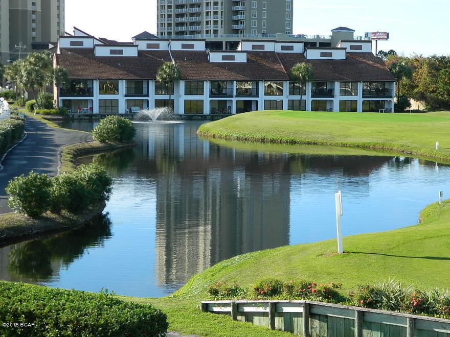 Edgewater Beach Resort condo for sale in Panama City Beach, FL. This is a second level, fully furnished Beachview Villa. Super large rooms, private balcony, two full bedrooms, two baths. Sits right on the golf course at Hole 1, scenic pond and wildlife. Private, heated Villa pool. Short walk to Beach Access Gate or Street Walkover to Gulf-Front Amenities. Tropical landscape, lagoon pools, hot tubs, splash pad. Full Restaurant, Bar, Market. Kids Club with fun Activities Calendar. Golf Club with Pro Shop, Tennis, Basketball, Shuffleboard, Gym, Aerobics/Yoga, Massage. Onsite tram service.
