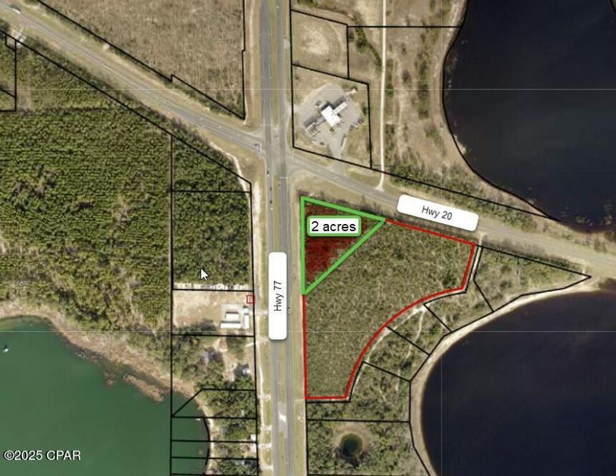 Prime commercial corner location! 2 acres located on intersection with Traffic Light. Property is located at the intersection of State Road Hwy 77 and State Road Hwy 20. This is a Main corridor to Panama City from Interstate 10. Property has 899.17 FT of HWY Frontage on State Road Hwy 77 and 792.42 feet HWY Frontage on State Road Hwy 20. Property is zoned C-3 Bay County. Utilities include Well and Septic- Electric available. Forced main located 2.8 miles south on same side of road at Deane Bozeman School. Commercial Septic System is alternative to sewer connection. Please call for further details...potential out parcels available as well. Florida Licensed Real Estate Agent is Partial Owner.