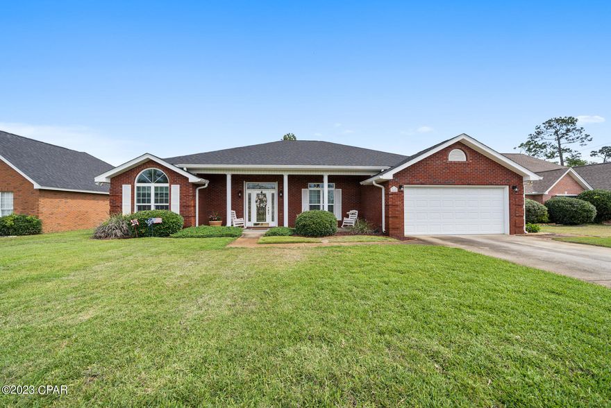 CURRENTLY UNDER CONTRACT, SELLER WILL CONSIDER BACKUP OFFERS------- OUTDOOR OASIS + LOCATION! Looking for a property that has it all? This exceptionally manicured, all brick 4/2 home sits on a quiet cul-de-sac behind the Harvey D. Mathis walking park. Upon entering, you will notice10 ft ceilings and expansive living area complete with crown molding throughout, and a remodeled ventless gas fireplace (2019). The living space flows into the kitchen which has a designated breakfast area, bar seating, solid wood cabinets with plenty of counter space. Enjoy the privacy of a split floor plan.  A fabulous size master suite awaits with trey ceiling, a walk-in closet, double bathroom vanities, separate walk-in shower and deep jetted tub. The master's French doors open onto the screened in porch with pool views. The outside is truly an oasis meant for entertaining or relaxing with its multiple covered sitting areas and saltwater pool! This privately fenced in backyard also has a retractable patio screen, a waterfall feature, and is plumbed for a gas grill.
Additional home features include; two car garage, a brand new irrigation system that runs on a private well, all updated HURRICANE IMPACT WINDOWS (great for insurance), newer roof (2019), gutters with debris blocking filter screens, and NO HOA! NEW HVAC system installed 2022. Conveniently located near several Bay County schools, the hospital and restaurants on 23rd Street and has easy access to SweetBay's future Town Center (about 1 mile). 
You don't want to miss all this home offers. Schedule your showing today!