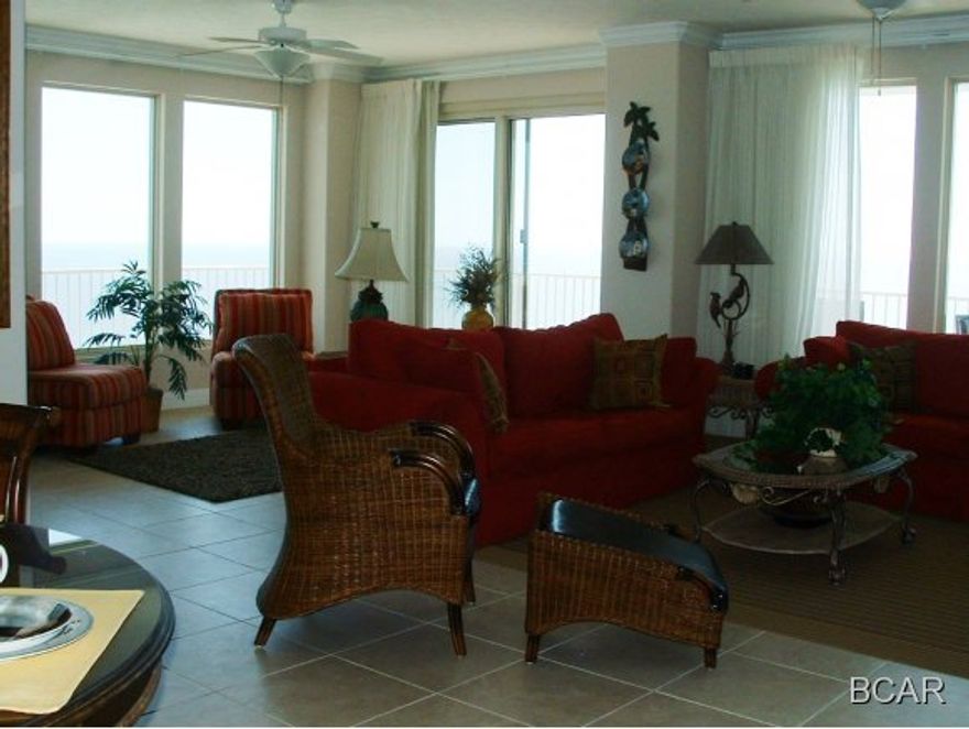 The best and most panoramic view on the beach. Looking to the east the sight you will see will absolutely take your breath away. Lagoon, Bays, St. Andrews State Park, Jetties, boats, fish and happy people enjoying the beautiful Gulf Of Mexico. This unit is being sold furnished.