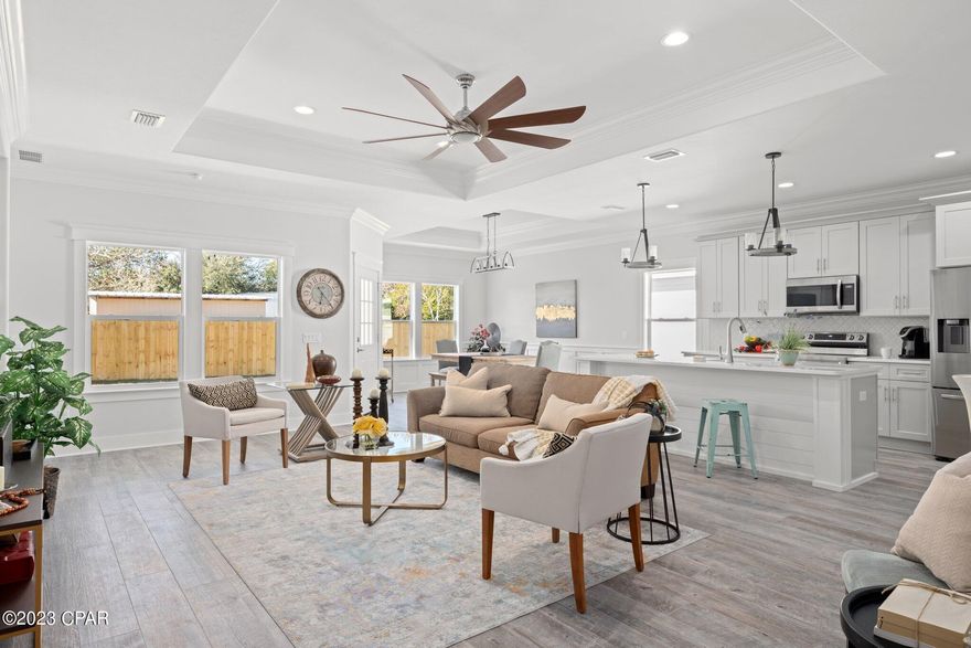 Construction complete. Welcome to Laguna Haven, Panama City Beach's newest 40 home gated community. Laguna Haven is conveniently located at the scenic and the quieter West end of Panama City Beach - close to 30A and away from traffic and congestion. The Calabria floor plan features 3 bedrooms, 2 full baths. Exterior features are cement hardie backer board siding, paved driveway and lush landscaping. Step inside the home to find wood-look porcelain tile, soaring 9-10 ft ceilings, crown molding, bull-nose corers for those extra touches of elegance & a designer lighting package. Short term rentals are allowed.