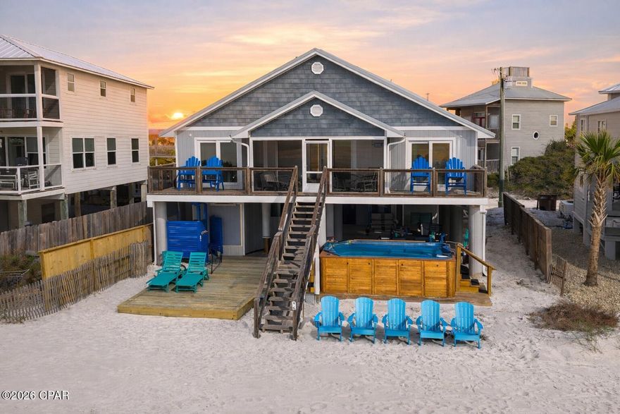 Under contract - taking back ups! Owner Financing Available- This beachfront single-family home listed on 1/8/26 should check all the boxes as the best deal on Cape San Blas. Recently remodeled turn key 4BR home on North Cape San Blas with a huge beautiful beach in front of it and a brand new deluxe swim spa with dual jets overlooking the beach. High end coastal and durable finishes throughout the interior of the home including LVP flooring, quartz counters, new tile shower, stainless appliances, shiplap accent wall and more. There is tons of usable outdoor and deck space including a large storage room with fridge/ice maker, outdoor shower with hot and cold, separate sun deck, and of course a great hang out area and bar with the swim spa. Tastefully decorated and completely furnished and equipped as shown. Placed on rental program in 2026, estimated GRI of $110K. Minimum 20% down for owner financing, max 5 year loan, minimum rate of 7%, other terms negotiable. Reasonable insurance, wind mit and 4 point on file. Make sure to check out the virtual tour. Listing agents are owners. Home is seaward of the CCCL line.