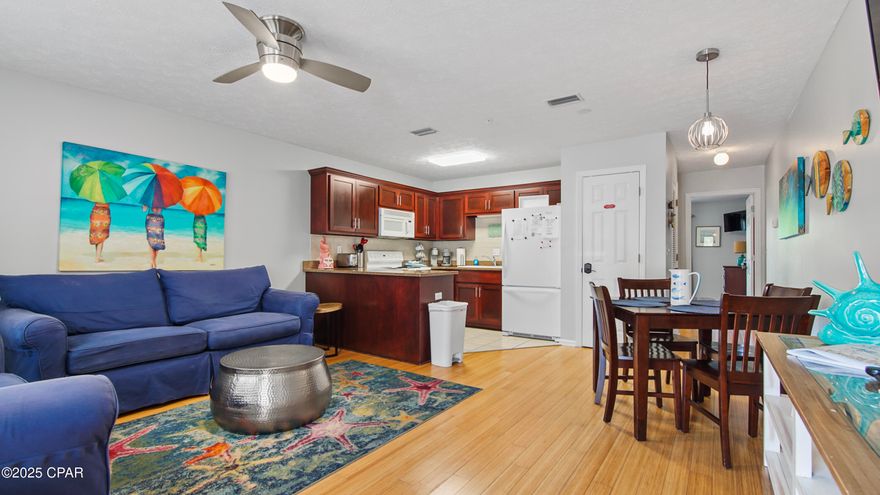 Charming 1BR/1BA condo in Peachtree Place on the desirable west end of PCB! This well-maintained unit features a sleeper sofa, a private balcony, and elevator access for added convenience. Located just steps from the Gulf at Beach Access 73, and close to Pier Park, 30A, dining, and entertainment. Peachtree Place offers a community pool and beautifully landscaped grounds. Perfect for a beach getaway or rental investment in a prime location with some of the cheapest HOA fee's around!