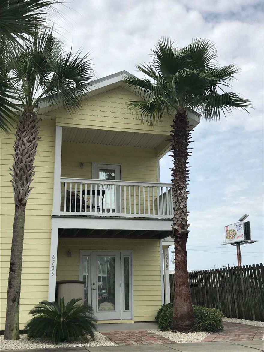 Perfect beach getaway. Two block walk or golfcart ride to the Beach. Sunny yellow with white trim. Spacious living area with 12 ft ceiling  and large kitchen with corian countertop abd walk-in pantry. Two master suites with private entrances and baths. Check out the pool just steps from your back porch. Gazebo with grill and table for your use next to pool. Comes with washer, dryer and all kitchen appliances. Home has a Mini-Split AC-Heat pump keeps the upstairs cool and it saves on  Energy bill!