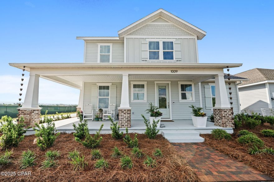 Watch the stunning sunsets of SweetBay from your front porch! The Avalon Plan with a wrap around porch has amazing views of the bay. 4 bedroom, 2 1/2 baths detached 3 car garage. Primary bedroom is located on the main level. Open living, dining and kitchen makes for comfortable living. Loft and 3 bedrooms on the second level with beautiful views from the loft and front bedroom. Covered lanai pavers extending outdoor area with a hot tub.  Spacious backyard space with enough room to add a pool. SweetBay offers a relaxing lifestyle as a walkable community with parks, walking trails, basketball court, two community pools, and access to the bay for kayaking or fishing and golf cart friendly. The Town Center is open with a Publix and Starbucks with future businesses opening soon.