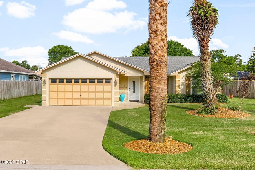 Welcome to Gulf Highlands! This spacious home features three bedrooms and two bathrooms with a desirable split floor plan. Outside, you'll find a large, fenced 
backyard and a screened-in porch perfect for enjoying the Florida weather. A 12x20 storage shed with workbenches and overhead storage provides ample space for your belongings or to get creative. The property also benefits from a new well water pump for irrigation, installed in 2021. Significant updates have already been completed, including a brand-new hot water heater installed in 2025, a new AC unit in 2024, and a roof replacement in 2018. Inside, the home offers additional highlights such as a charming bay window in the kitchen, ideal for a small dining table, a separate dining area, and cathedral ceilings. You'll also appreciate the beautiful ceramic tile flooring and the convenience of an oversized garage. The yard has been meticulously landscaped, adding to the curb appeal of this fantastic home. Situated on a large 80x120 lot in a lovely residential neighborhood where short-term rentals are not permitted, this property offers a peaceful living environment. Residents enjoy a private pathway providing a quick five-minute walk to Frank Brown Park, with its numerous amenities including a dog park, playground, sports fields, skate park, basketball courts, Olympic pool, indoor pickleball (with outdoor courts coming soon), and Gail's Trails.
For shopping and dining, a short golf cart ride will take you to Fresh Market and the diverse offerings at Pier Park North. Best of all, there are no HOA fees! The property is conveniently located within a mile of our beautiful white sandy beaches and emerald waters.
Call today to schedule a showing and see all that this exceptional home has to offer!