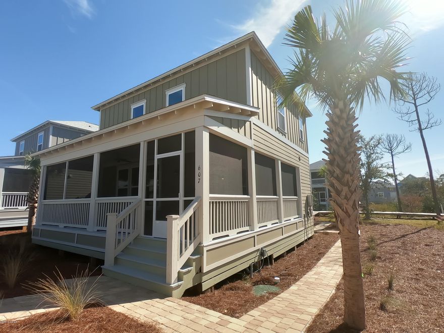 This 2 story Seagrove plan in Windmark Beach is ready to move in! This home is the perfect place to unwind after a day of playing on the beach. Screened porches for enjoying evenings or dining outdoors. Beautiful flooring, cabinetry and appliances are just a few of the finishing touches. Appliances include a stove microwave and dishwasher and a Kinetico water filtration system. Luxury vinyl plank flooring throughout common areas and carpet in the bedrooms, brushed nickel hardware on interior doors, designer lighting package as well as recessed lighting per plan. This home is a ''Smart Home'', a standard package that includes; KwikSet lock, Sky Bell and digital thermostat, all which are integrated with the Qolsys IQ touch panel and an Echo Dot device. Pictures, photographs, floor plans, elevations, features, colors and sizes are approximate for illustration purposes only and will vary from the homes as built. Home and community information including pricing, included features, terms, availability and amenities are subject to change and prior sale at any time without notice or obligation. For Move-In/Completion Estimates: Ready dates are estimates only. Timing of completion of construction and buyer move-in are subject to contingencies contained in home purchase agreement and governing jurisdictions issuance of a certificate of occupancy, and may change due to forces majeures and other delays or disruptions outside the reasonable control of D.R. Horton, Inc.