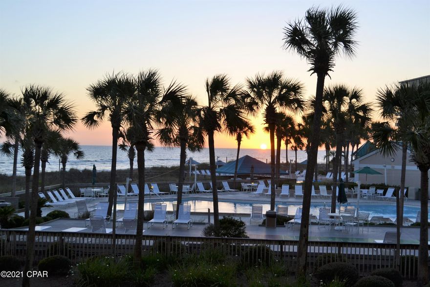 'CURRENTLY UNDER CONTRACT, SELLER ACCEPTING BACKUP OFFERS** SUNSET VIEW**. Beautifully updated 2BR/2BA. with covered parking.  Very spacious condo with amazing views overlooking pools and gulf of Mexico. Tastefully decorated, fully equipped kitchen with updated counters, cabinets and appliances. Bathrooms have updated counters, cabinets, tile shower, tub/shower in master bath. New sliding glass doors and window. Large balcony for relaxing. Nestled in over 1500 feet of sugar white sand directly on the Gulf of Mexico. At Dunes Of Panama you can enjoy beach volleyball, tennis, fitness center, three pools for your sunning pleasure, grills and snack shack to enjoy outside dining. All dimensions are approx. This is a must see.