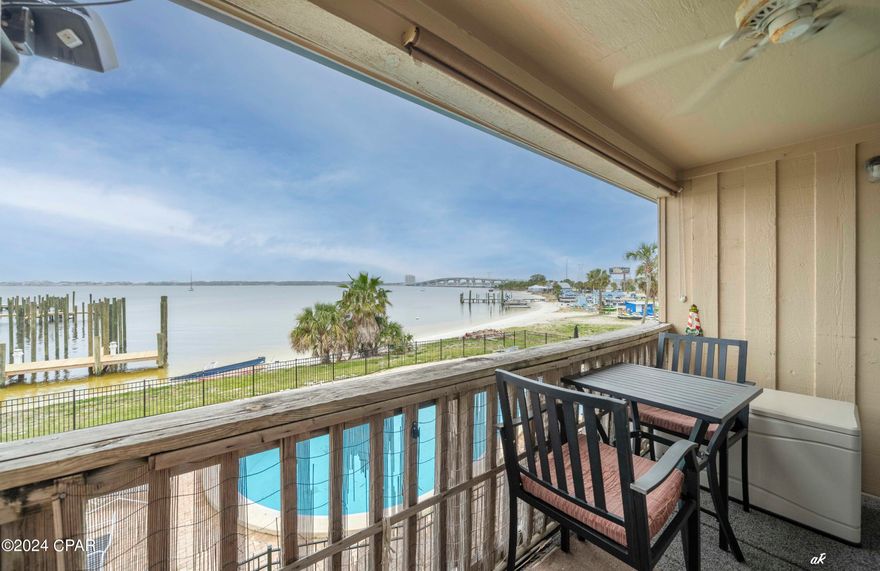 Live right on the water of St. Andrews Bay in this Fully Furnished Studio Condo overlooking the pool. Water, cable, pest control, trash and sewer included in monthly rent. Sun Harbor Condo conveniently located by FSU and Gulf Coast State College is close to everything you need in Panama City or Panama City Beach.  This condo has a queen size bed, large closet (or bunk room if needed), all linens and dishware you'll need to be right at home. There is a brand new laundry facility on site and coming soon a new marina with shops and a restaurant. SORRY NO PETS