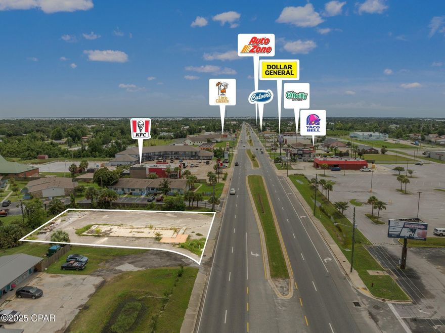 Previous use was a restaurant location for over 40 years. Location between an apartment and motel. On the main highway, US-98 also known as Tyndall Parkway and a short drive to TAFB, there is great visibility for any business being placed in the area. Utilities are still in place from previous business. 45,000 a day traffic count.

All information to be verified by buyer.