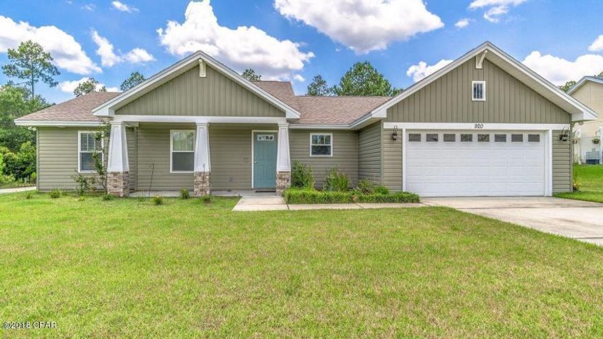 CRAFTSMEN STYLE offering loads of COUNTRY CHARM! Come home to this ''ALMOST NEW'' 4 BEDROOM, 2 BATHROOM on a quiet cul de sac.It's conveniently located with an easy drive to Tyndall AFB, great schools,and recreational opportunities. The inside offers a flexible floor plan with a large open living and dining spaces that features beautiful HAND SCRAPED PLANK FLOORING. Warm wood cabinetry, stylish counter tops and STAINLESS APPLIANCES make the kitchen a stand out! BUT your favorite room just might be the over sized fenced yard! It's the perfect spot to enjoy relaxing on your covered porch. Sprinkler system, 2-car garage. No HOA. LANDSCAPING INCLUDED!!Pets allowed with refundable pet deposit, restrictions apply. Please get pet approval prior to showing appointment.