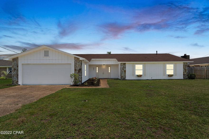 CURRENTLY UNDER CONTRACT, SELLER ACCEPTING BACKUP OFFERSLovely ranch style home freshly styled in a modern farmhouse finish, this beauty checks ALL the boxes! All new roof, flooring, windows, exterior paint, glass sliding doors, high efficiency gas water heater, pool filter, pump & chlorinator, a/c system with HE gas furnace, fresh interior paint, fixtures, baths, and kitchen, this box checker will be low maintenance for years to come! You'll love the modern coastal hard surface floors throughout the main home with cozy carpets in bedrooms. Relax in your huge living room with wood burning fireplace, enjoy mornings at your eat in kitchen or formal dining. Plenty of storage space or parking with a 2 car attached garage, well positioned on an over .25 acre lot quiet cul de sac street centrall