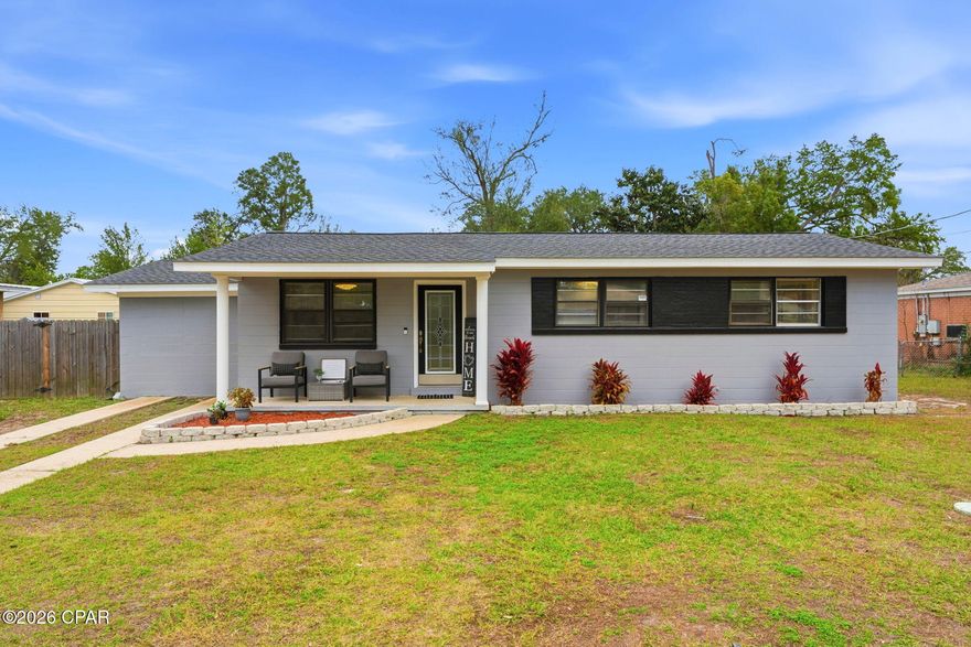 Welcome to this beautifully renovated modern 3-bedroom 2 bath retreat, designed for everyday comfort with plenty of room for entertaining. This impressive home was remodeled in 2020 and features an open-concept layout with designer finishes throughout, including a show-stopping kitchen with a waterfall island, stainless steel appliances, custom cabinetry and elegant pendant lighting. Additional updates include new sheetrock, baseboards, interior/exterior doors and new flooring.
Multiple stylish living spaces provide flexibility and flow, including a sophisticated bonus lounge with bar seating, an electric fireplace, skylight, and French doors that open directly to the covered patio and pool area.
The spacious primary suite is a true sanctuary, highlighted by a dramatic tray ceiling with designer lighting, wide plank flooring, and a luxurious spa-inspired ensuite bath featuring a custom tiled walk-in shower, floating vanity and vessel sink. The guest bedrooms are thoughtfully designed with modern flooring, updated fixtures, and ample closet space. Enjoy the convenience of a dedicated laundry room with plenty of extra storage.
Step outside to your private backyard oasis — complete with new hardy board, covered patio with ceiling fan and TV hookup, raised pool deck with sparkling pool, gazebo lounge area, paver seating patio, storage shed, and a fully fenced back yard offering privacy and space to unwind.
This fantastic property seamlessly blends luxury, functionality, and Florida outdoor living — ideal as a primary residence, second home, or high-appeal long term rental investment. Call today to schedule a showing.