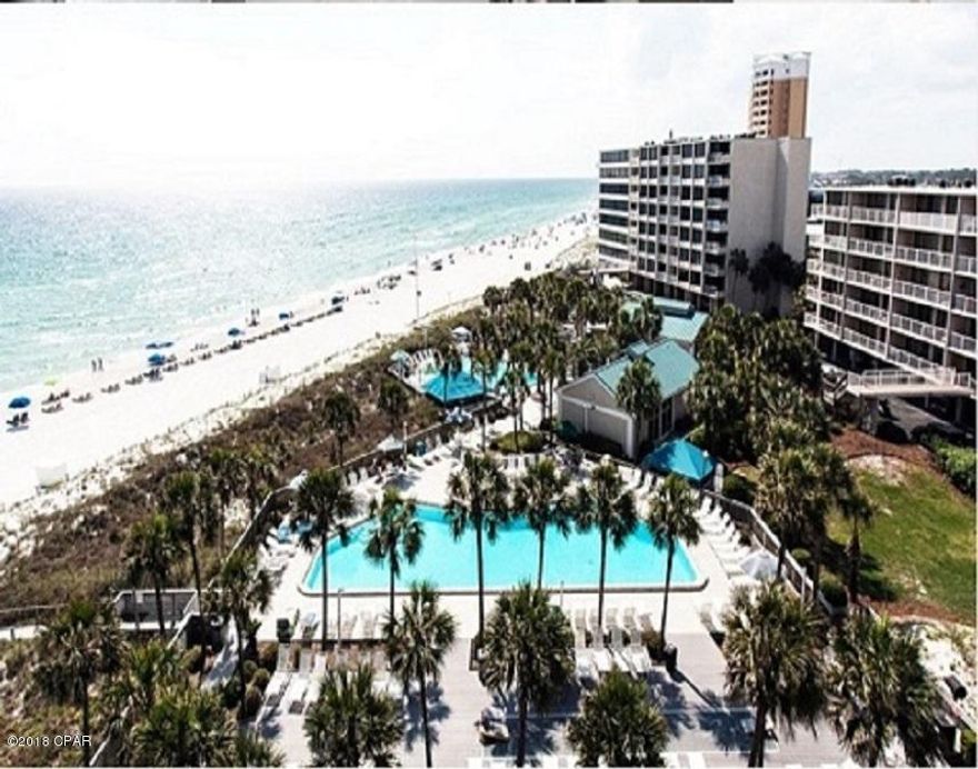 ''Gulf Front'' Beautiful Large 2BR/2BA fully furnished condominium with Garage Space. 1286 sq.ft. Tile flooring throughout.  Fully equipped Kitchen w/breakfast bar. Wonderful Gulf Front views from Large Balcony, you can see the beach and one of the pool areas. Great for Relaxation. Condo has many 'upgrades' Cabinets, Counters,  just to mention a few. This is a wonderful rental investment or great second home. Dunes of Panama has 3 pools, clubhouse, tennis, shuffleboard, fitness room, Snack shop and a place to grill. All dimensions are approx.