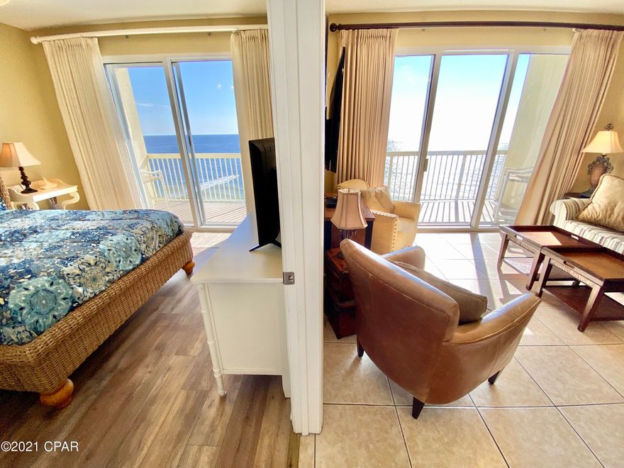 CURRENTLY UNDER CONTRACT, SELLER ACCEPTING BACKUP OFFERS

7th Floor ''05 Unit'' at Celadon Beach Resort!

This coveted floor plan features a Gulf-Front Master Bedroom as well as a bonus Bunk Room.  Bunk Room can easily be converted to a 2nd bedroom and will accommodate a queen bed.  No carpet...Plank flooring and Tile throughout for easy care and cleaning.  HVAC is one year old & Water Heater is  2 years old,  Washer/Dryer was replaced this year.  Located on the much desired West End of PCB, this unit offers amazing views and all of the amenities for great vacation rental, or 2nd home. 2 heated Pools, one Gulf front & one Indoor/Outdoor; 2 Hot tubs, one Gulf front; Tennis Court; Fitness Facility; 4 Level Parking Garage with Climate Controlled Walkover.  Elevator Special Assessment was paid