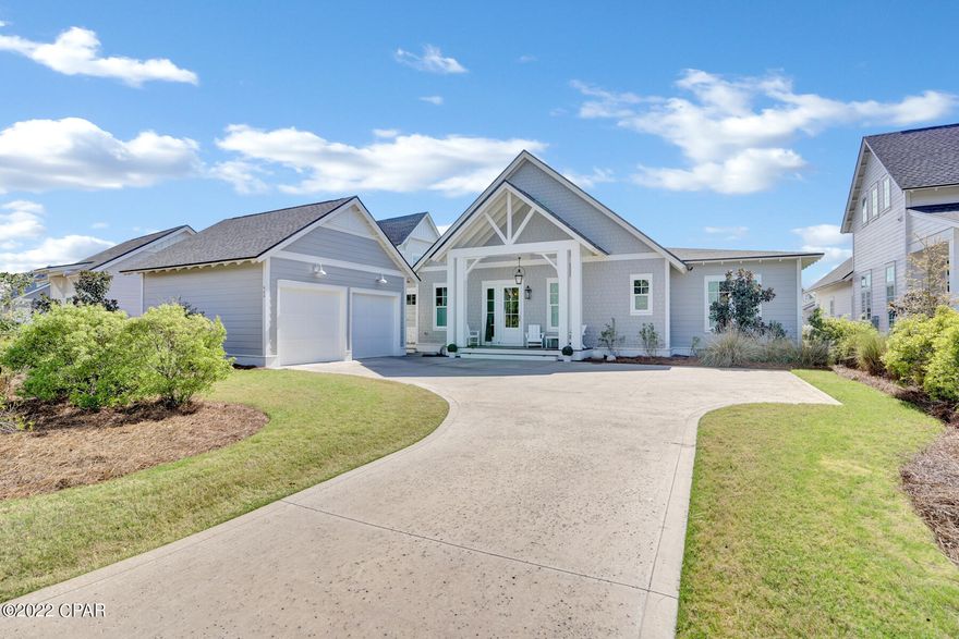 Live like new in this four-bed Duxbury floor plan by Romair Homes in the Stillwater neighborhood located inside the WaterSound Origins community. Completely turnkey with a private pool and professional decor including new furniture by Bella Beach, this 2,720-sq.-ft. retreat is less than two years old and offers numerous luxury features including 10-ft. ceilings throughout, quartz countertops, two-car detached garage with HVAC cooling, outdoor cabana and dedicated office. Flooring includes engineered wire-brushed hardwood, premium carpet in bedrooms and porcelain tile in the baths. The kitchen features soft-close cabinets and drawers and Thermador Pro Harmony professional appliances with 36-in. range. WaterSound Origins offers numerous community amenities including the Village Commons pool and fitness center, sports courts, unlimited golf opportunities and dock access on Lake Powell.