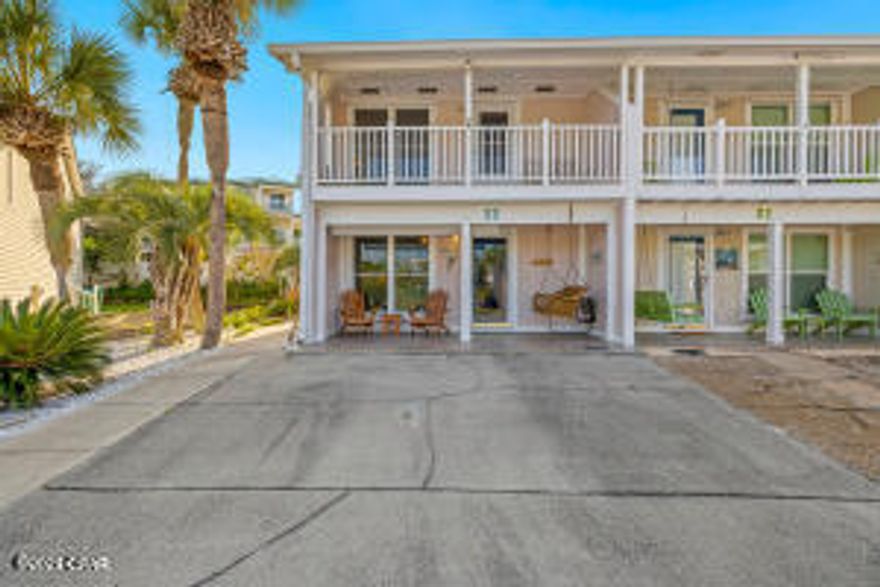 Located on the West End, away from the crowds. End Unit in the rear away from the complex entrance, but just feet away from the beach. Across from the pool and the small lake on the property. Due to the lot location it is larger than most of the other lots in the complex.  An operational water fountain surrounded by palms and other foliage makes for a peaceful place to enjoy the back area. The owner has closed in the upstairs back to add a bonus room and the storage unit is oversized to allow for extra space. New storm shutters, skylight, quartz countertops. stove, cabinets in the downstairs bathroom. LVP downstairs, carpet upstairs. These owners were meticulous in the upkeep and it shows. Never in the 27 years they have owned it has the unit been on the renters market. Villa Chateaus is a special place that offers peace and quite, while still being close to everything.  It's time you started making the next 27 years of memories.