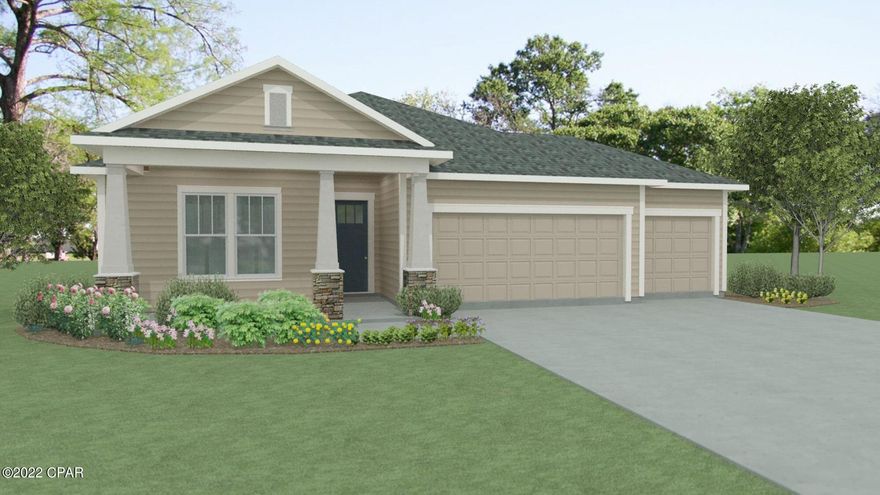 Introducing a new home construction opportunity to be built within Breakfast Point East! This Sand Dune plan with Carolina elevation built by Samuel Taylor Homes features 3 bedrooms, 2 baths, study, and 3-car attached garage situated on a homesite backing up to a beautiful pond. This home is a To-Be- Built with an estimated completion date of Spring 2023. Interior Upgrades have been selected for this home and it is absolutely gorgeous! White quartz countertops throughout, luxury vinyl plank flooring everywhere except the bathrooms which have 12x24 tile, white shaker style cabinets with a gray toned island, beautiful backsplash, window trim in the main areas. This home is built above current hurricane codes with 2x6 exterior wall framing and Hurricane Tie Down Rod and Anchor System also inc ludes Hurricane Screens. All contracts are prepared by on-site agents on seller contract. Sales center open daily: Mon-Sat 10-5 | Sun 12- 5 NOTE: Some sample photos are to represent the floor plan and may show optional features and designer additions not included in this home. Excellent opportunity to be in the hottest community on the Beach!