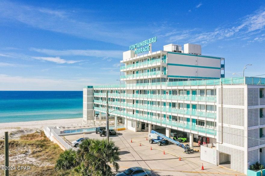 You can own at the iconic Fountainebleau Terrace directly on the Gulf of Mexico.  Unit 421 faces sunrise side and beautiful Bid-A-Wee beach.  New elevator for the complex was installed last year and extensive renovations on the complex is near completion.  Rental projects between 30 and 37K.  Own at one of the most historic resorts in Panama City Beach, and enjoy stunning gulf views year round!