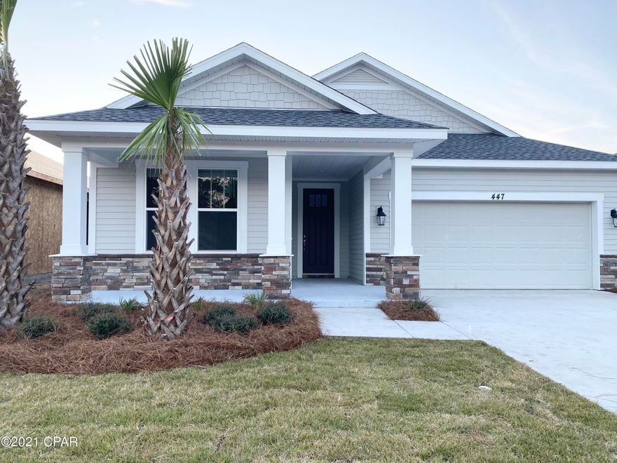 Samuel Taylor Homes showcases this Trigger floor plan with Craftsman elevation. At 1643 sqft, this home features 3 bedrooms, 2 baths, and a 2-car garage. All homes are built above hurricane code with 2'x6' exterior wall framing, hurricane tie down rod and anchor system, architectural shingles and higher insulation ratings. Interior standard features include 9 and 10 foot ceilings, tile and carpeted floors, granite countertops, gas stove, microwave, dishwasher and garbage disposal. Flooring, tile, countertop and other upgrade options are available. This walkable community features playgrounds and the community is on the waterfront. Just minutes from shopping and the World's Most Beautiful Beaches, enjoy the best Panama City Beach has to offer. Residents enjoy priority access to the top-rated Breakfast Point Academy. Please visit the model home located at 206 Basin Bayou Drive for more information!