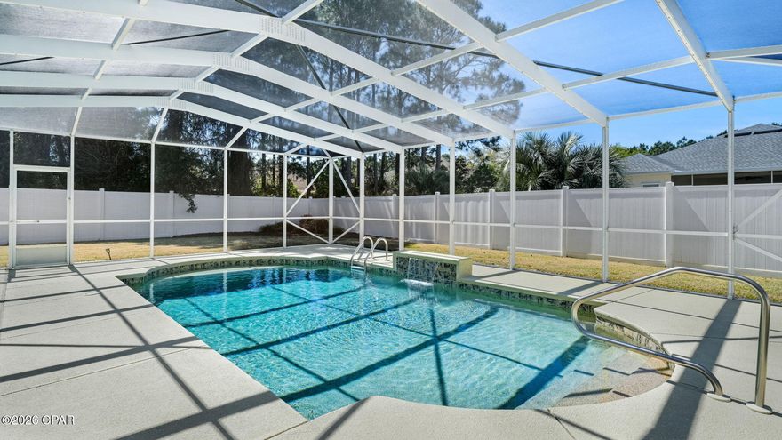 THE ONLY HOME WITH A POOL ACTIVELY LISTED IN PALMETTO TRACE.
REMODELED WITH A TON OF UPGRADES.  SELLER WILL SELL FURNISHED.
The true centerpiece of this home is the beautifully resurfaced pool, featuring a stunning pebble finish and elegant accent detailing, perfect for relaxing or entertaining year-round. Enjoy peace of mind and comfort with a brand-new pool heater, screened enclosure, and full security system complete with cameras and lighting.

Inside, the home showcases a refined, modern aesthetic with all-new lighting, crown molding throughout, and freshly painted interior and exterior. The spacious living area is enhanced by a stylish wet bar, ideal for hosting guests. Tile flooring runs through the main living spaces, while the bedrooms offer plush carpeting for added comfort.

The updated kitchen features granite countertops, brand-new stainless steel appliances (currently protected with plastic to preserve their pristine condition), and ample cabinetry. Granite continues into all bathroom vanities, where you'll also find brand-new cabinetry and dual sinks. The primary suite offers a luxurious retreat with a jetted tub, separate his-and-hers closets, and expansive walk-in storage.

Additional interior highlights include arched doorways, beveled doors throughout, and plantation shutters that add both charm and functionality. A new Samsung washer and dryer are included, and all furniture and modern artwork convey, making this a truly move-in-ready opportunity.

Major system updates include a brand-new HVAC system and a roof approximately 5 years old. The exterior is equally impressive, featuring new Zoysia grass, a sprinkler system, termite bond with bait traps, and metal hurricane shutters for added protection.

A spacious 2-car garage completes the home, and the seller will consider including the golf cart with a strong offer.