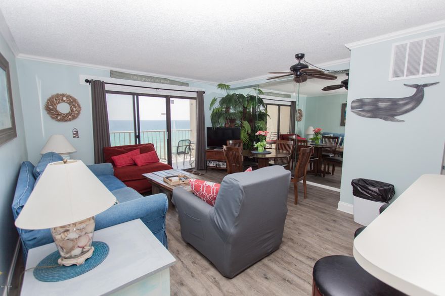 Beautiful GULF FRONT condo! From the patio you have amazing views of the Gulf of Mexico and Pool area.   New, beautiful wood grain laminate floors throughout and tiled bathrooms. Washer and Dryer. Comes completely furnished with utensils, linens, and kitchen wares. This is perfect for a vacation rental and place to come enjoy yourself.  The Summit offers 2 pools with outside hot tubs, tiki bar, game room, fitness center, tennis courts and more.  This condo is a must see!