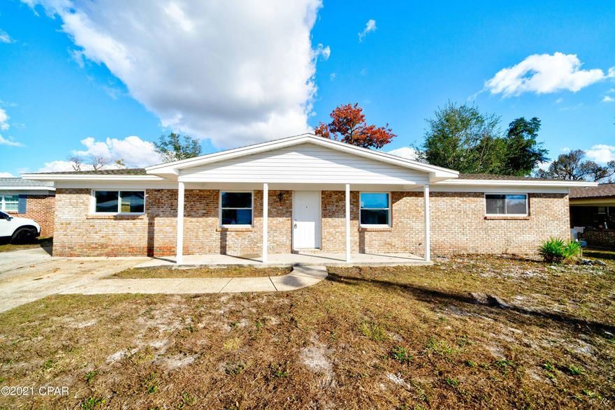 227 South Kimbrel, updated 4 bedroom brick home, quiet street and close to Tyndall Air Force Base, parks, boat ramp, shopping, and businesses. The home has been updated with a new roof, new paint, new floors, new windows, new LED lights and fixtures throughout. The kitchen features new cabinets and appliances. Both bathrooms have been updated. Qualifies for financing, no hoa, no flood ins. required, turn-key ready! Bonus - 2 driveways, room for RV, Boat or trailer storage, wood-burning stove in the Florida room, spacious back patio, enormous privacy fenced backyard, nothing to do other than move in! Come visit today!