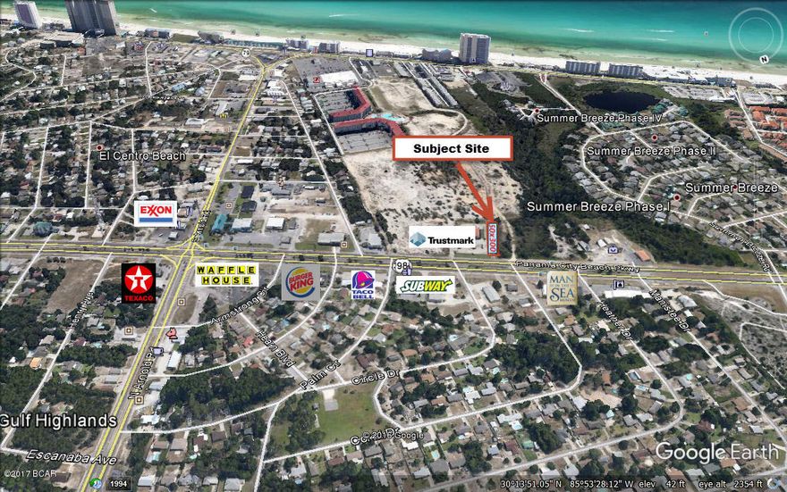 Prime US Hwy 98 commercial land for sale. Land is 50 x 300 with 50ft of Hwy frontage.  Two points of Access, ample area for parking. Zoned CH (commercial high intensity)  This piece is located beside Trustmark bank located just west of the intersection of Hwy 79, south side of Panama City Beach Pkwy/US Hwy 98. Daily traffic count is 37,500.