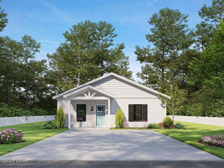 Located in desirable Sunny Hills Unit 1, this brand new luxury Dawn floor plan 2-bed, 2-bath home features 9 ft. ceilings, quartz countertops, tiled shower, and kitchen backsplash. Kitchen is styled with a trendy stainless, farmhouse apron-front sink, complete with commercial-style pull-down faucet. Premium vinyl plank flooring throughout (no carpet!), GE appliances, and soft-close shaker cabinets with black matte cabinet pulls, not to mention energy-efficient windows. Complimentary exterior colors offer maximum curb appeal. In this location, besides our own beautiful and popular Boat Lake Swimming & Recreation Park, County Library, Wilder Skate Park, plus so many fishing lakes and ponds, you will have easy access via newly 4-laned Hwy 77 to PC, PCB, with our gorgeous emerald green waters and white-sand beaches, Chipley and I-10 to the north by 20 minutes, and all the very best the Florida Panhandle has to offer. ***PS With an acceptable offer, you can get up to $10k in Buyer's pre-paids and closing costs PLUS your choice of blinds, refrigerator, or Washer/Dryer!*** Please call your favorite Realtor right now to tour this well-built, high quality home. It's not going to last! (** Notes: photos are renderings; Expected completion date is 10/30/25; Horizon floor plan, 3-bed, 2-bath, 2-car garage, also available for purchase. **)