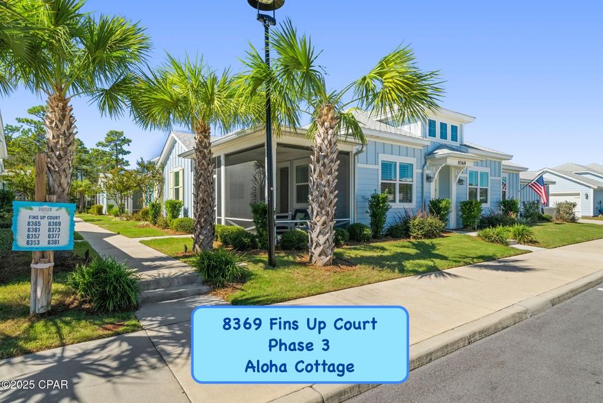 CURRENTLY UNDER CONTRACT, SELLER WILL CONSIDER BACKUP OFFERS.  ALOHA COTTAGE in Phase 3! Welcome to your beautifully upgraded coastal retreat in the highly desirable Latitude Margaritaville Watersound community. This home offers a rare opportunity to own one of only 48 cottages in Phase 3 — one of the closest phases to the Town Square, where you can walk or take a short golf cart ride to all the fun, dining, and live entertainment this vibrant 55+ community is known for.

The Aloha is the largest of the Cottage Collection floor plans at approximately 1,481 square feet, offering a spacious, open-concept design that blends comfort and style. Decorated immaculately with incredible attention to detail, this home showcases upgrades in every direction — from the flooring and countertops to the beautifully finished cabinetry.

The great room features smart lighting, a custom shiplap fireplace and mantel, and plantation shutters throughout for a refined coastal touch. Nearly every closet has customized shelving, and the kitchen features pull-out shelves, premium countertops, and upgraded cabinetry that perfectly complement the home's nautical design. The primary bedroom features a beautiful barn door leading into a custom closet, while the guest bath includes a tub with floor-to-ceiling upgraded tile.

Additional highlights include:
	•TV wall mounts installed throughout
	•8-foot doors to all rooms and closets
	•Upgraded garage and porch flooring with drop-down screens on the front porch for privacy or perfect people-watching
	•Private office with doors for quiet workspace
	•Laundry room with stylish blue cabinets above the included washer and dryer
	•Seamless glass shower doors with rain shower head option in the primary bath.

This coastal dream home is truly move-in ready and designed for easy living.

Living in Latitude Margaritaville Watersound means you'll enjoy world-class amenities and endless opportunities for fun. Relax by the Paradise Pool, stay active in the state-of-the-art fitness center, or enjoy delicious meals and live music at the Latitude Bar & Chill. Other community highlights include pickleball courts, walking trails, the Workin' N' Playin' Center, and a vibrant Town Square that hosts concerts and events year-round. The new St. Joe commercial district coming along Highway 79 — including a Publix ''Coming Soon'' at West Bay Center — will bring even more conveniences just minutes from your door. Buyer to verify any information deemed important.