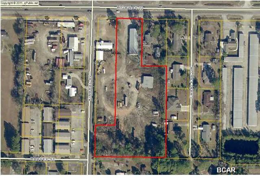 Age, Site Size, SF approximate. This 3.23+- acre tract is zoned C-3; property is located in the unincorporated area of Bay County and is not within the City of Callaway; property is improved on the NE corner of the site with a building approximately 4,820+- SF and 1,200+-SF of heated/cooled office area. The improvement is divided into an office area and warehouse area. The site wraps around with approximately 120+- feet on Highway 22 and 150 +- feet on Kimbrel Avenue offering the possibility of either owner occupied and utilize all the exterior storage or subdivide and sell the excess land. Property has lots of opportunities for development. Seller says bring all written offers and property is sold ''as is''!