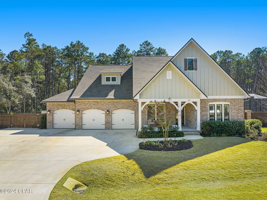 Welcome to Hunters Run, a respected enclave nestled in South Walton, mere minutes away from shopping, dining, schools, and the pristine White Sand Beaches adorning our Gulf of Mexico coastline. Prepare to be enchanted by this exquisite offering from Randy Wise Development - an enclave boasting oversized lots within a gated community.

Step into luxury with this 2021 custom-built, brick Craftsman masterpiece, featuring 4 bedrooms, 3 bathrooms, and a 3-car garage. Relax and unwind in your private oasis, complete with a saltwater pool, hot tub, outdoor kitchen, and gas fireplace, all housed within the expansive screened-in lanai - perfect for entertaining guests year-round.

As you enter, be greeted by the warm glow of gas lanterns illuminating your spacious front porch, flanked by a stunning glass and custom mahogany wood front door. Inside, discover a spacious entryway leading to two guest bedrooms, each offering privacy with a Jack and Jill bathroom boasting upgraded shower facilities. An additional bedroom, perfect for a home office, awaits just across the way.

Enter the main living area through brick archways accents, where an open floor plan seamlessly integrates the living, dining, and gourmet kitchen spaces. Enjoy the luxury of Cambria Quartz countertops, WOLF stainless steel appliances, and an oversized commercial Frigidaire fridge/freezer, all complemented by floor-to-ceiling custom lighted soft-close cabinetry.

Indulge in relaxation with the exquisite master bathroom suite boasting two expansive walk-in closets, a spacious oversized glass enclosed shower and a free standing soaking tub. 

Entertainment abounds with a state-of-the-art home entertainment sound system, featuring distributed speakers throughout the home and sonos outdoor speakers by the pool, ensuring every corner is filled with your favorite tunes. 

Warmth and coziness await with two fireplaces, one indoors and one outdoors on the expansive covered lanai. The seller has graciously included a wall-mounted outdoor TV. The outdoor lighting system with moonlights mounted high above creates the perfect atmosphere for entertaining into the late evenings. 

Privacy is paramount with custom wood and brick fencing surrounding the property, while tranquility awaits in the form of lush green Zoysia grass and professionally landscaped grounds. Additionally, a large concrete pad is provided for RV or boat parking, complete with water and power hookups.

Discover the epitome of modern family living with this impeccably designed home, boasting numerous upgrades and thoughtful touches throughout. Don't miss the unique rear exit from the master bathroom walk-in closet directly into the laundry room, providing seamless access without sacrificing privacy.  

This home truly has it all - from its exceptional design to its myriad of amenities. The list of upgrades is too long to list. Reach out today for a comprehensive features list. Schedule your private showing today to make this extraordinary residence your own.