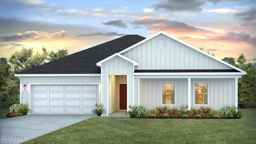 The Denton plan is new to this community and features 4 bedrooms, 2 bathrooms and a two-car garage. As you enter this home you will find three bedrooms just off the entry way with a full shared bath and laundry room. Step into the spacious living area and you will be amazed by the open concept with kitchen featuring a center island and dining area. Bedroom one is just off the living area and features a large bathroom with dual sink vanity, a nice sized closet, separate shower and soak tub. This home also features a covered back patio accessible from the dining area. Interior features of this home include EVP flooring in common and wet areas, carpet in each bedroom, beautiful white cabinetry and granite countertops. A standard stainless steel appliance package is also included with a smooth top stove, dishwasher, and microwave. This home has Smart Home Technology including Keyless entry and a Quolsys touch panel display that can be integrated with your thermostat, lighting and even secure your home.  On the exterior of this home, you will find durable vinyl siding, roof with dimensional shingles. A landscaped flower bed at the front entry as well as fully sodded yard where cleared. Be at ease with the one-year builder warranty and 10-year structural warranty. Come see why the Denton is a favorite in the area!