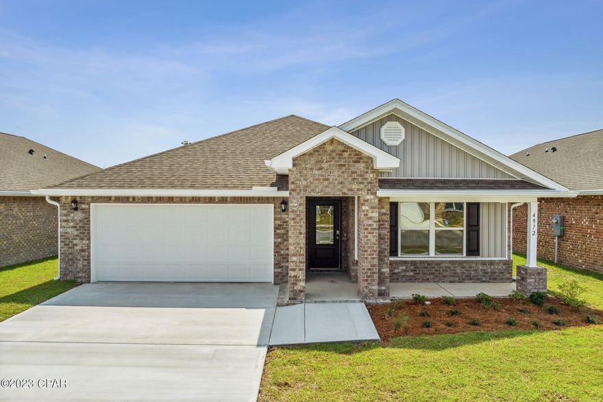 Liberty neighborhood is conveniently located in beautiful Panama City off of Star Avenue near 231. Located just 25 minutes from Tyndall Airforce Base, 20 minutes to hospitals, and less than 15 minutes to shopping, restaurants, and grocery stores you will be amazed at the convenience once you enter the winding entrance to this beautiful sanctuary. Liberty, D.R. Horton's premier new lifestyle community, offers a 7,500 square foot community center with full gym, wellness rooms and much more. Additionally, behind the community center is a water wonderland with resort style pool, splash pads, and an outdoor grilling kitchen with seating. Just when you thought it could not offer more, there are sidewalks, ponds, fountains, and conservation areas throughout this beautiful neighborhood full of nature.

When you enter the Cali floorplan through the prairie door you will notice immediately the brightness of the entry hallway. This 4 bedroom 2 bath, 1830 square foot, home is an open floorplan with two bedrooms separated by a full bathroom at the front of the home and one bedroom across the entry hallway affording family and friends alike privacy when visiting. The large kitchen island overlooks the dining room and living room allowing all to be together or doing individual tasks in each area. The main areas of the home as well as the bathrooms and laundry have beautiful luxury vinyl plank while the bedrooms offer plush carpeting. The spacious primary bedroom leads to the large bathroom featuring a soaker tub, large shower, water closet, and a massive closet. This home is situated on beautiful lot backing to the conservation area and a gorgeous pond. This 4-sided brick home comes with the front, sides, and backyard sodded.