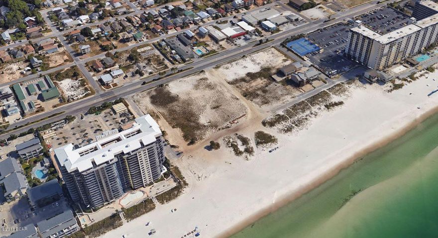 Gulf Front development parcel with +/- 9.41 acres in the heart of the Thomas Drive area of Panama City Beach, FL. With +/- 845 FF on the Gulf and +/- 650 FF on Thomas Drive this is a rare opportunity to acquire a large gulf front tract that was previously approved for a 688 unit condominium development. Prior permitting, renderings and engineering documents available upon request. Transfer of Density agreement in place allowing for an additional 80' in height for a height allowance of up to 320'.
