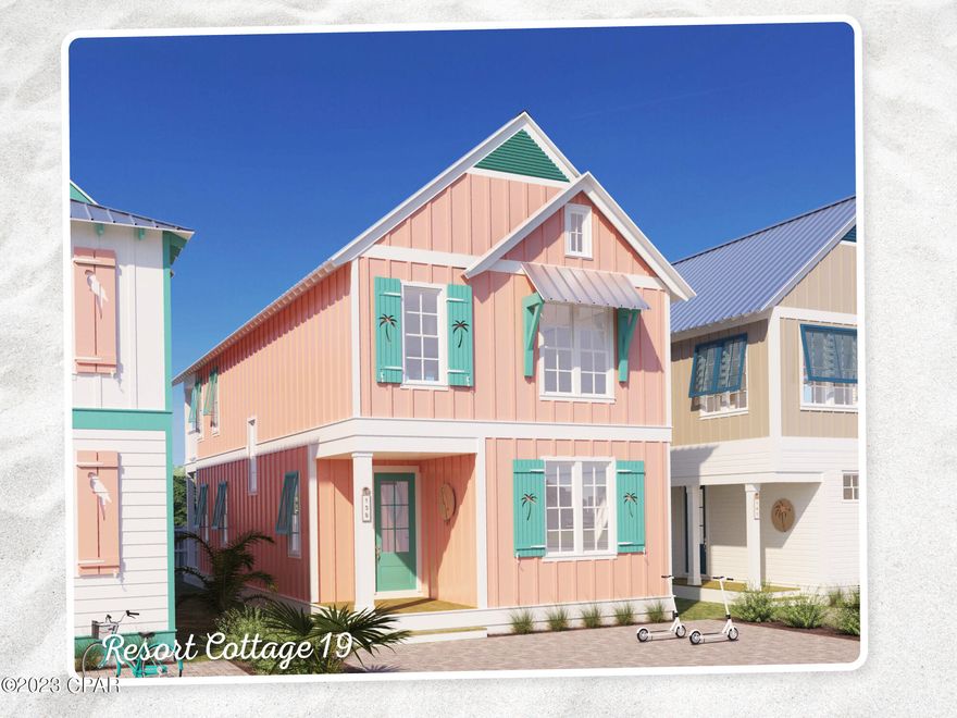 Don't miss your opportunity to enjoy everything the Margaritaville lifestyle has to offer!  This home is new construction with 5 bedrooms and 4 ½ baths.  Located in the exciting new Margaritaville Beach Cottage Resort, homeowners and their rental guest will have a hard time deciding what to do first; you can relax in the huge resort pool, take a trip around the 425 ft long lazy river, ride down one of two waterslides, soak in the sun on the 580 feet of dedicated beach, play pickleball, have a margarita and cheeseburger brought to you poolside, games on the lawn, outdoor movies and much, much more. 



This Breeze two story floorplan features 2,130 sf of heated/cooled space perfectly designed to fit your every need. On the first level, you'll find the open concept living, dining and kitchen area with direct access to the patio.  There is a downstairs primary bedroom and full-sized en suite bath, as well as an additional half-bath on this ground floor level.  On the second level you will enjoy a second spacious primary bedroom with ensuite bath, 3 additional guest bedrooms plus two more bathrooms and a laundry area.

 This home features Frigidaire Professional Appliances, 36" gas range, quartz countertops, maple cabinets and luxury vinyl plank flooring throughout.  Our carefree customization plan allows you to select from one of three custom curated Margaritaville Design Finish Collections providing everything needed to make your home move-in ready, including, interior finishes, furniture, housewares, and more.  Once you make your selection, sit back, relax and we'll take care of the rest.

A 15% minimum deposit is due after signing and the remainder due at closing. We are using a builder contract which will be provided for your review along with all association and club documents.

Buyer should verify all measurements if important. 

This resort will be the premier beachfront resort destination in Panama City Beach, offering all the amenities and services of a full-service resort with the privacy and luxuries of a single-family home.  Hurry and do not miss this opportunity, only a few Resort Cottages remain!