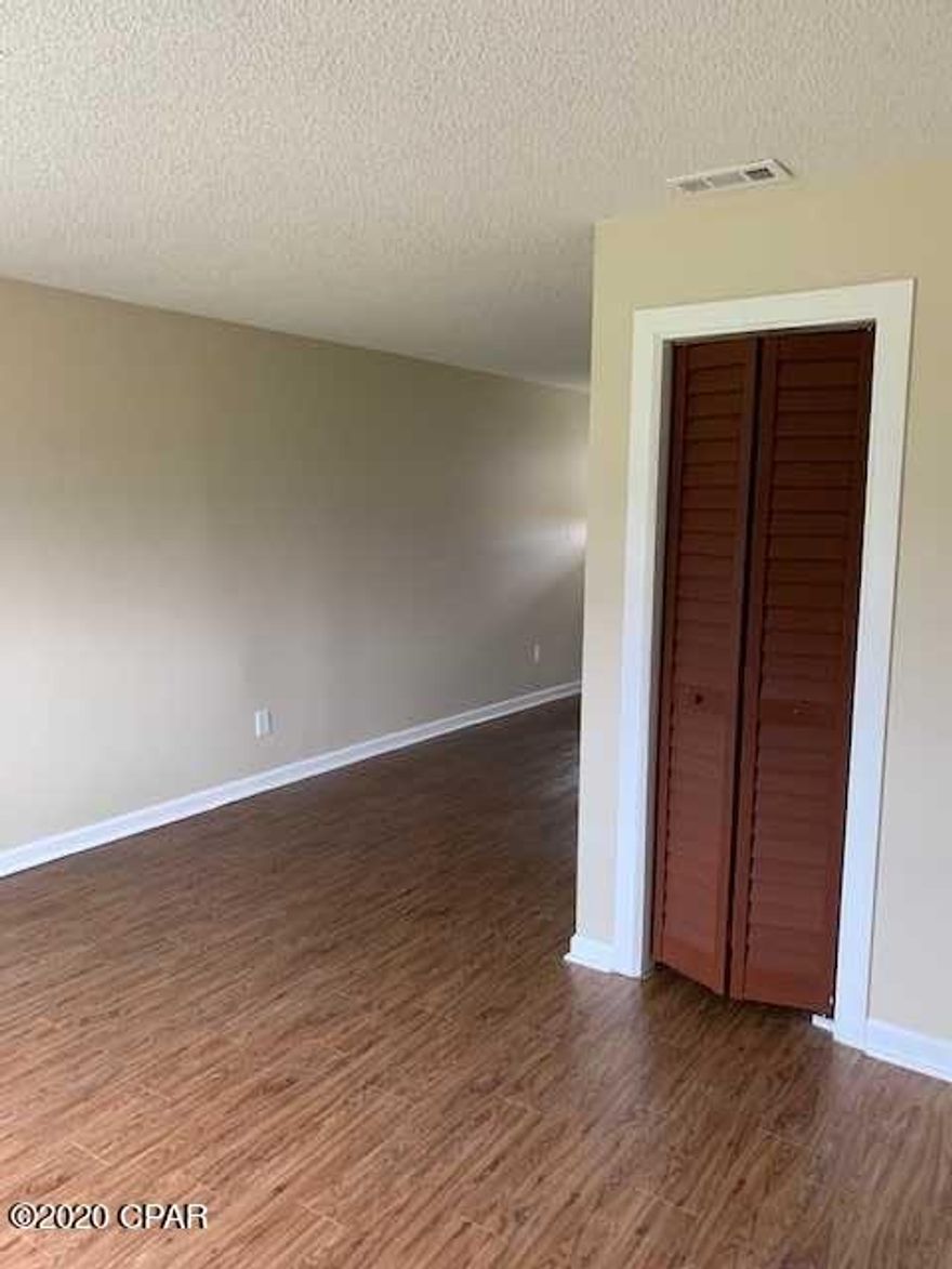 This is a 2 story townhouse close to TAFB. Rent includes water sewer, trash, pest control, and lawn service. 2 bedrooms and full bath up stairs. Living , dining, kitchen and half bath downstairs. Storage room off covered back patio.