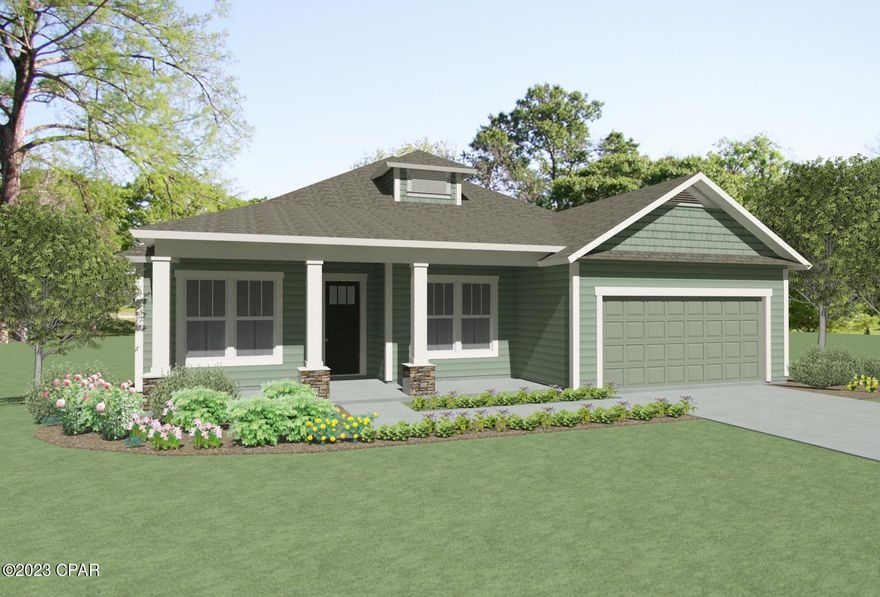 Same Plan as the model home in the Breakfast Point East community, this Tripletail II plan from Samuel Taylor Homes.  Steel Frame Construction and 160 mph wind rating. The Tripletail II is a unique floor plan with formal living spaces as well as an open-concept kitchen, family room, and breakfast nook.  This home has been optioned with 5 bedrooms, 4 full and 1 half bathroom with tub option in main bath, a 2-car garage, extended covered back porch with beautiful views of a large pond, and formal dining room. The wide open family room, kitchen, and breakfast nook area is filled with natural light and provides plenty of space to entertain. Luxury kitchen finishes include a large island, granite countertops, shaker style cabinetry, and Frigidaire® stainless steel appliances. Additional features of this home include luxury vinyl plank flooring in main living areas, high grade carpet in bedrooms, tile flooring in bathrooms, low profile LED lighting, 8' 2-panel craftsman interior doors, architectural shingle roof with 30-year warranty, and a gas stub for a grill.   Gourmet kitchen option with 42'' cabinets, Quartz counter tops and under cabinet lighting.  The tile in baths have been upgraded as well. Some baths have been converted to walk in showers with elegant tiled walls.  Estimated completion date for this home is March 2024. Visit our model home open daily at 806 Breakfast Point Blvd.