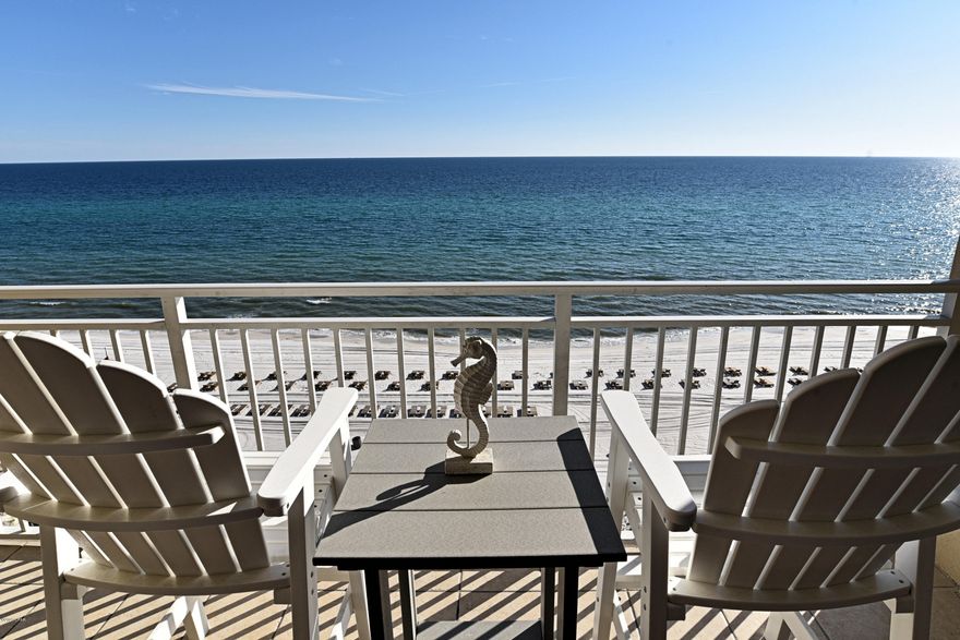 Fall in love with this updated coastal condo on the beach! Incredible Rental, 2019 Rent $52,523. Fully Furnished, sleeps up to 8. This spacious floor plan features the popular Gulf-Front Master with Balcony Access, Bay Window, King Bed, 50'' TV, Bath. The large balcony promises sounds of the surf and soul touching sunsets. The living room has a 60'' HD TV, NEW Furniture and Queen Sofa Sleeper! The NEW $17k porcelain Wood-Look Plank Flooring and real Wood Batten Entry look awesome – Quality! NEW Kitchen with Upgraded Cabinets, Granite, Stainless! Second Bedroom: Queen Bed, Trundle Day Bed, 60'' HD TV, Bath Access. The Bunk Alcove with Smart TV is comfy for teens/children. In-unit Laundry. A distinctive property that is Pet Friendly for Owners. Click ''more'' for EXCLUSIVE RESORT AMENITIES! EXCLUSIVE RESORT AMENITIES:  Emerald Beach is an upscale seaside resort and a fun place for families with children, happy couples or anyone looking for a get-a-way. Relax at the beachside pool with hot tub, tiki bar and boardwalk access to the stunning beach. There are two children's pools with water features, snack bar, shuffleboard, corn hole, free game room and activities center. The incomparable SkyBar hosts Happy Hour and fun events with a Starbucks and Gift Shop just down the escalator. Everyone loves the Food Stand with pizza, hamburgers, ice cream and board game table! Stay swimsuit ready at the Fitness Center with Day Spa. The BBQ area with picnic tables is perfect for a traditional summer's day. There is an attached gated garage with elevators and street walkover to the main resort. You can walk to beachfront Runaway Island Restaurant on the east side and Hang Fie Restaurant on the west. FunLand Arcade, market and a small retail center across the street. About a mile from Pier Park's shopping, dining, entertainment, dog beach, fishing pier and concert venue. Emerald Beach Resort is one of the most sought after complexes on the Gulf of Mexico.