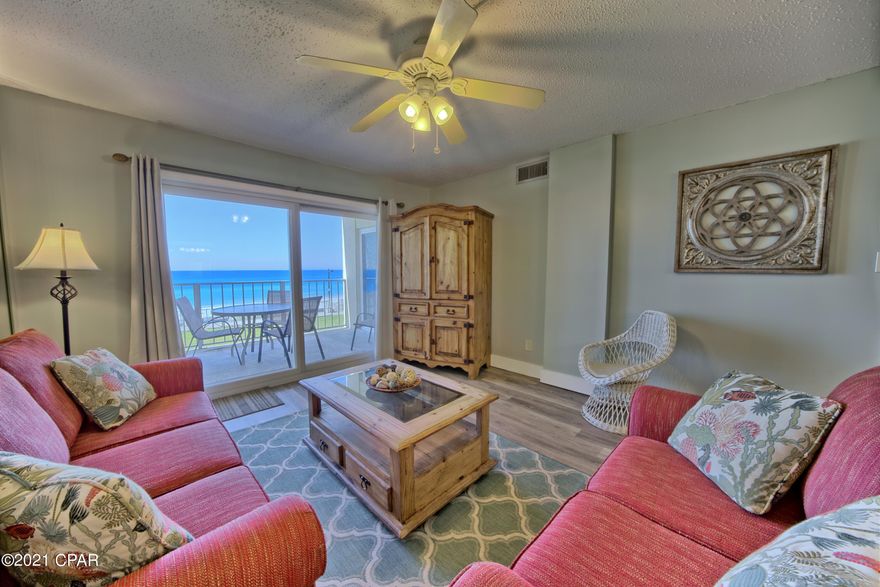 ****GULF FRONT MASTER SUITE****This 1 bedroom 2 bath FLOOR PLAN has a GULF FRONT MASTER SUITE and is being SOLD FULLY FURNISHED and RENTAL READY!.  This RARE FLOOR PLAN is LOCATED on the HIGHLY DESIRABLE 2nd floor which eliminates long elevator wait times. The condo has been RECENTLY RENOVATED with LUXURY VINYL PLANK FLOORING, new sliding doors & windows, new baseboards, bathroom vanities, living room furniture and a new washer/dryer in 2021.  REGENCY TOWERS is a PREMIER PANAMA CITY BEACH RESORT which offers unsurpassed amenities which include 2 gulf front pools, Jacuzzi Hot Tub, TIKI HUT bar & grill, fitness facility, BBQ grills and the list goes on and on. The PREMIER location is just minutes to St. Andrews State Park, marinas, fine dining, shopping and the BEST PCB has to OFFER!